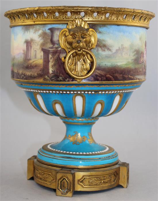 A Sevres style porcelain pedestal vase, mid 19th century, 25cm